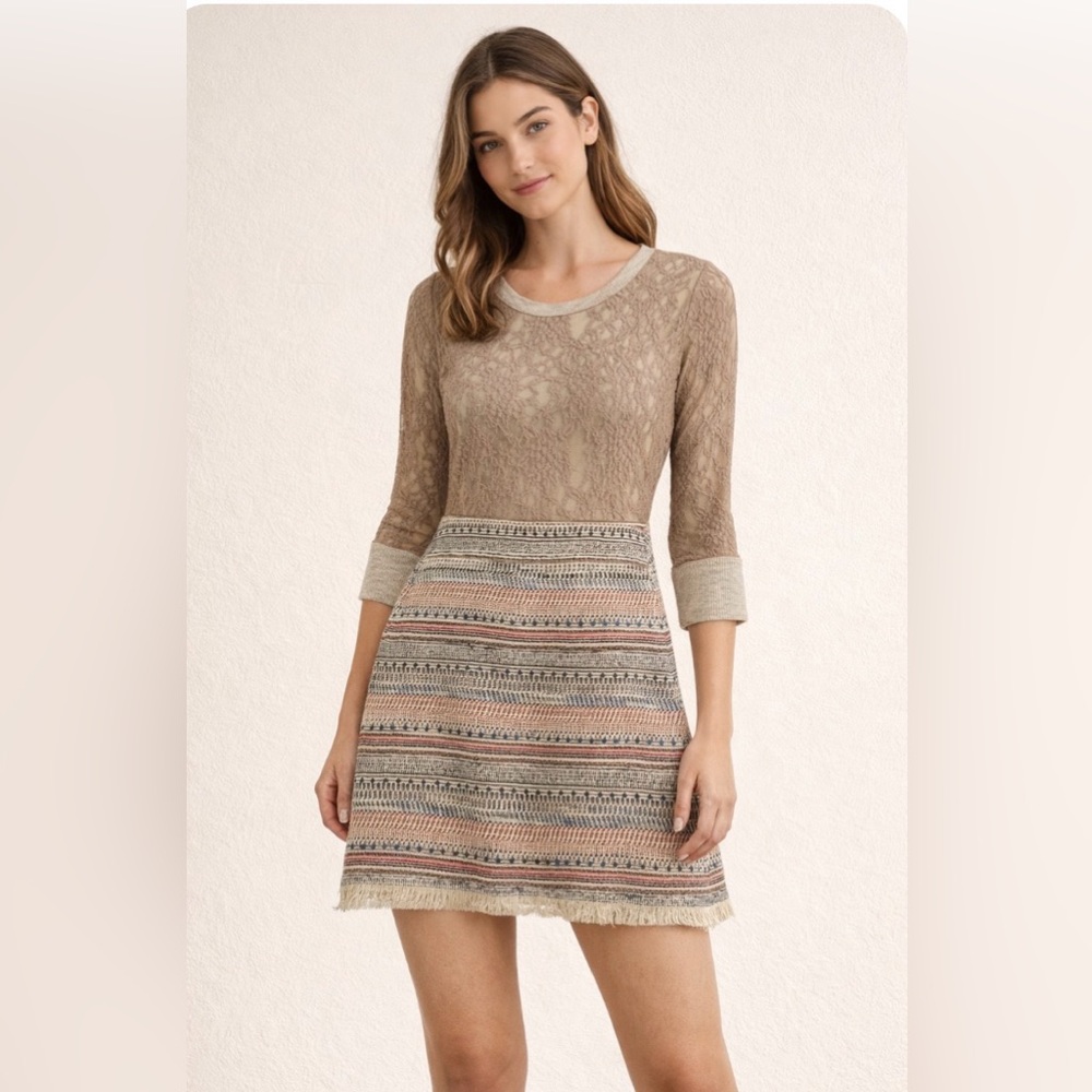 LOFT Fringe Tweed Mini Skirt & Lace Top Bundle Size S / 8
